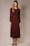 Burgundy Long Sleeve Side Drape Midi Dress