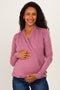Mauve Long Sleeve Draped Wrap V-Neck Maternity Top