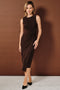 Dark Brown Sleeveless Side Knot Midi Dress