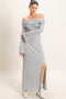 Grey Off-Shoulder Long Sleeve Maxi Dress