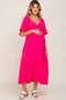 Fuchsia Textured Dot Front Tie Ruffle Sleeve Maternity Midi Dress