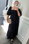 Black Square Neck Smocked Tiered Maxi Dress
