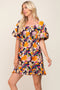 Multicolor Floral Pint Puff Sleeve Dress