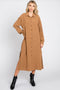 Camel Button Down Collared Maxi Dress