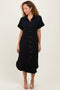 Black Button Down Front Pocket Midi Dress