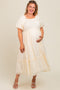 Cream Floral Square Neck Bubble Sleeve Plus Maternity Maxi Dress