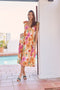 Multi Color Floral V-Neckline Short Sleeve Dress