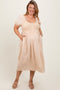 Cream Crochet Bodice Cotton Plus Maternity Midi Dress