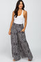 Grey Animal Print Wide Leg Pants