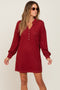 Burgundy Waffle Knit Collared Long Sleeve Dress