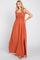 Rust Textured Smocked Shoulder Tie Maxi Dress