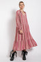 Pink Floral Front Tie Tiered Midi Dress