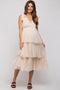 Cream Sleeveless Tiered Tie Strap Tulle Maternity Midi Dress