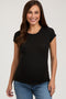 Black Ribbed Short Sleeve Maternity Top
