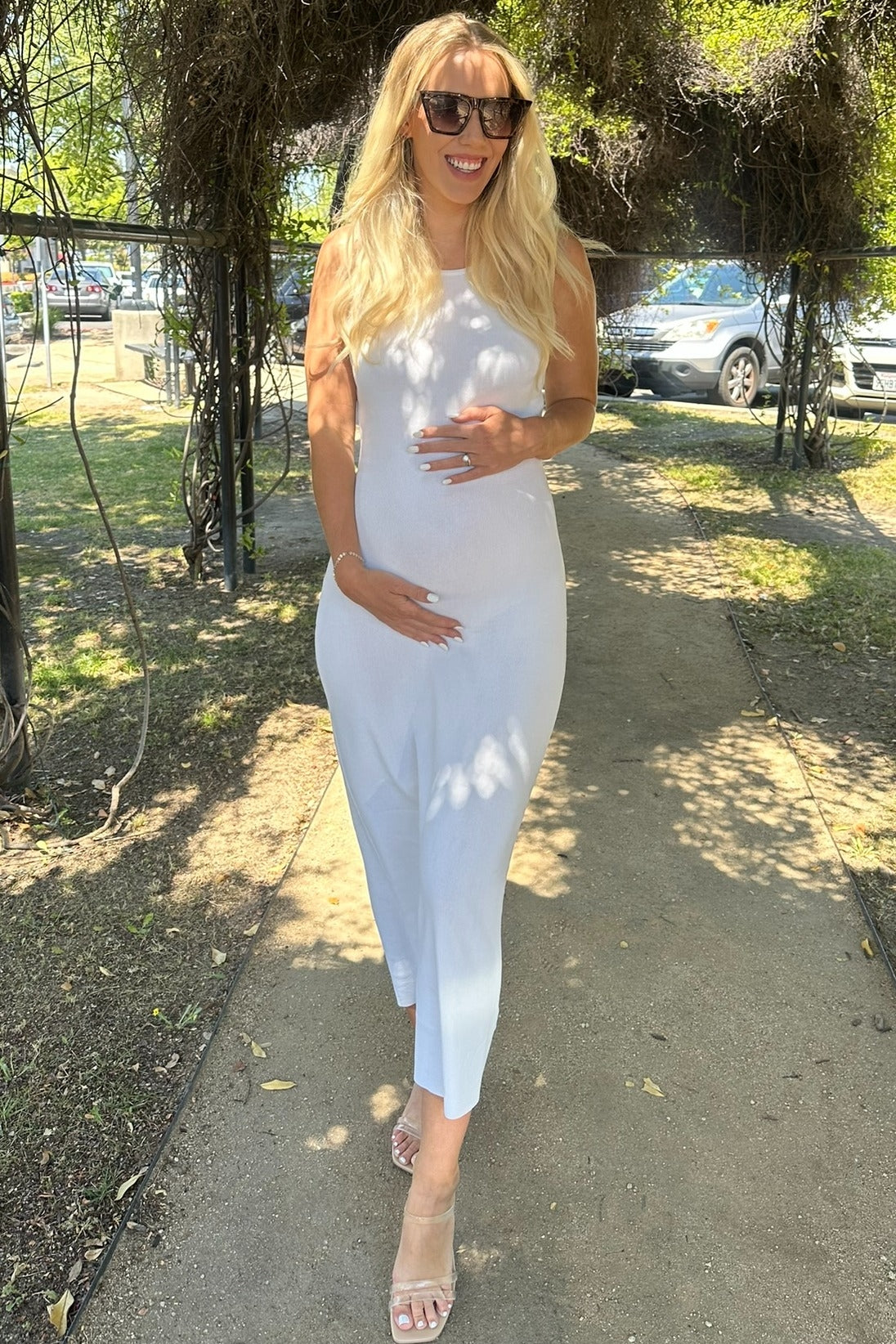 Ivory Back Tie Bodycon Maternity Maxi Dress