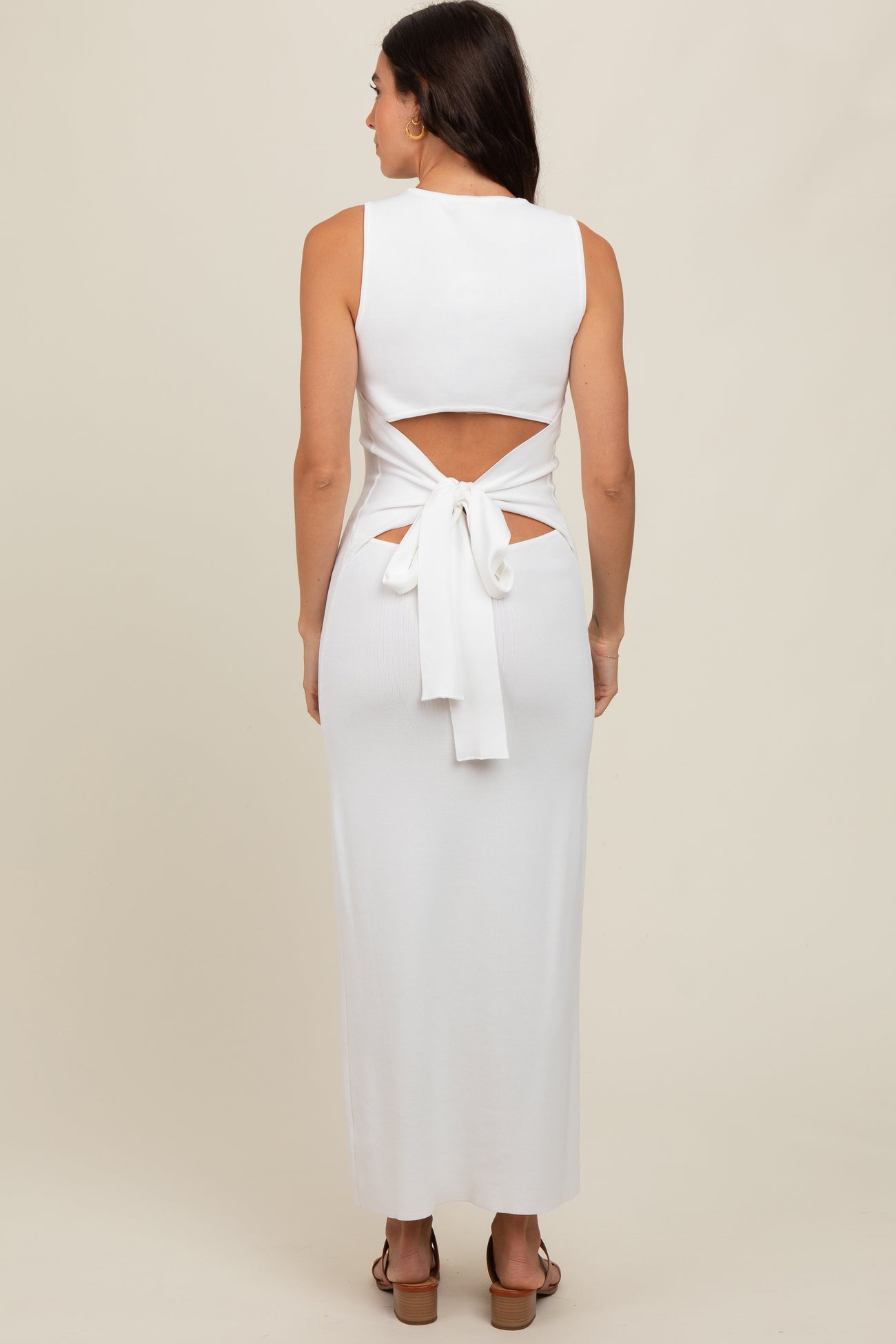 Ivory Back Tie Bodycon Maxi Dress