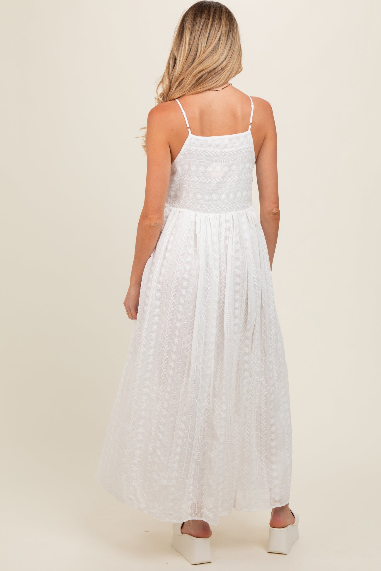 Ivory Embroidered Tassel Tie Maternity Maxi Dress