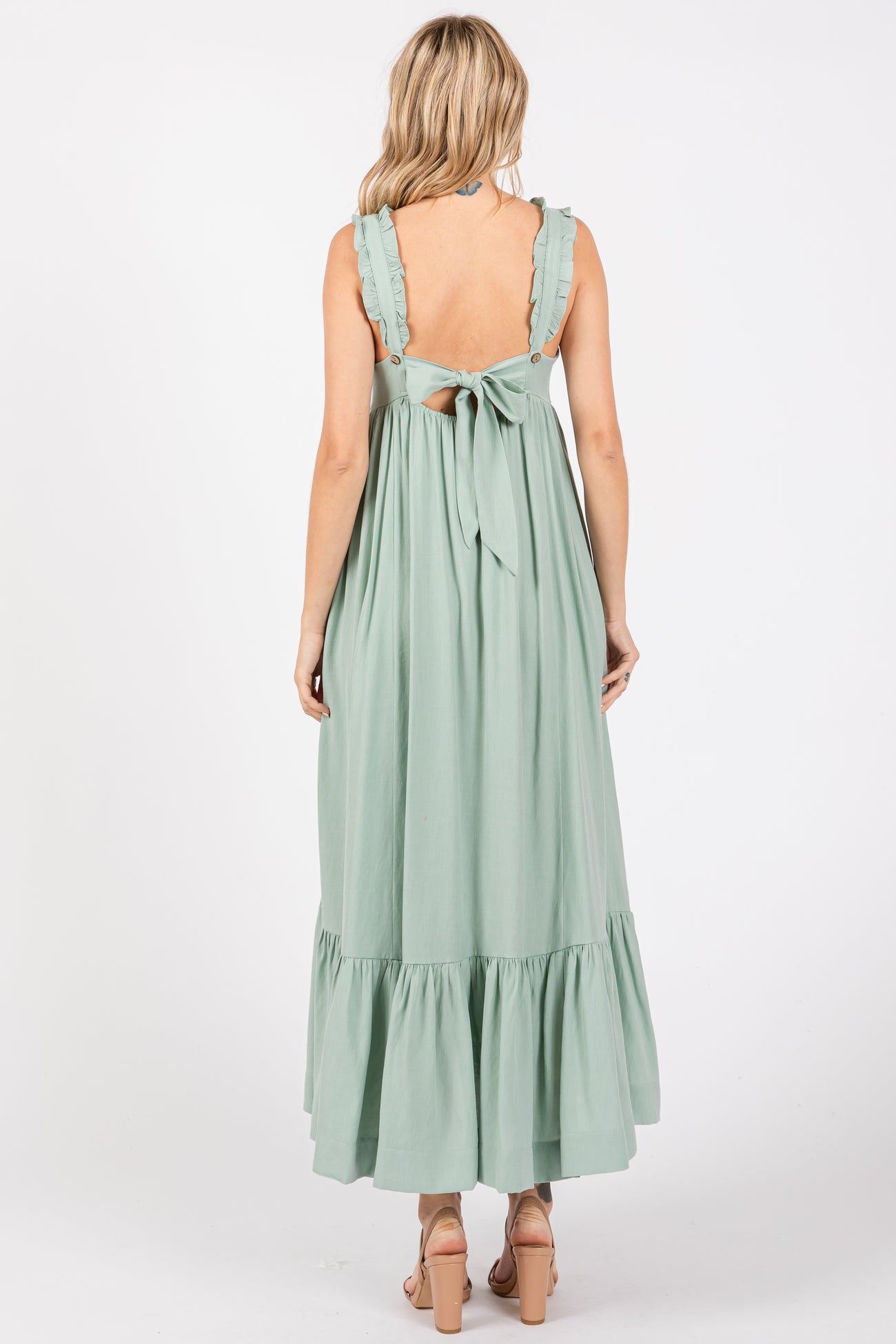 Light Olive Pinafore Cutout Midi Dress