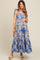 Blue Printed Sweetheart Neckline Shoulder Tie Maternity Maxi Dress