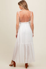 Ivory Floral Eyelet Shoulder Tie Maternity Dress