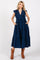 Navy Flutter Sleeve Tiered Midi Dress