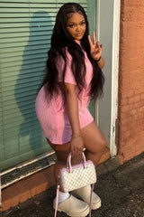 Pink Ribbed Short Sleeve Pajama Set