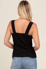 Black Ribbed Square Neck Tank Top