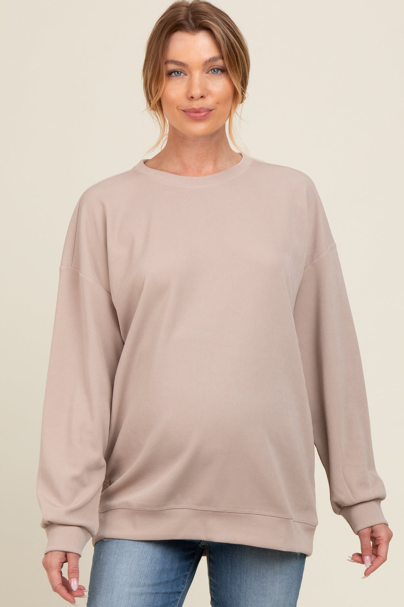 Beige Drop Shoulder Maternity Sweatshirt