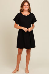 Black Cut Edge Short Sleeve Maternity Dress