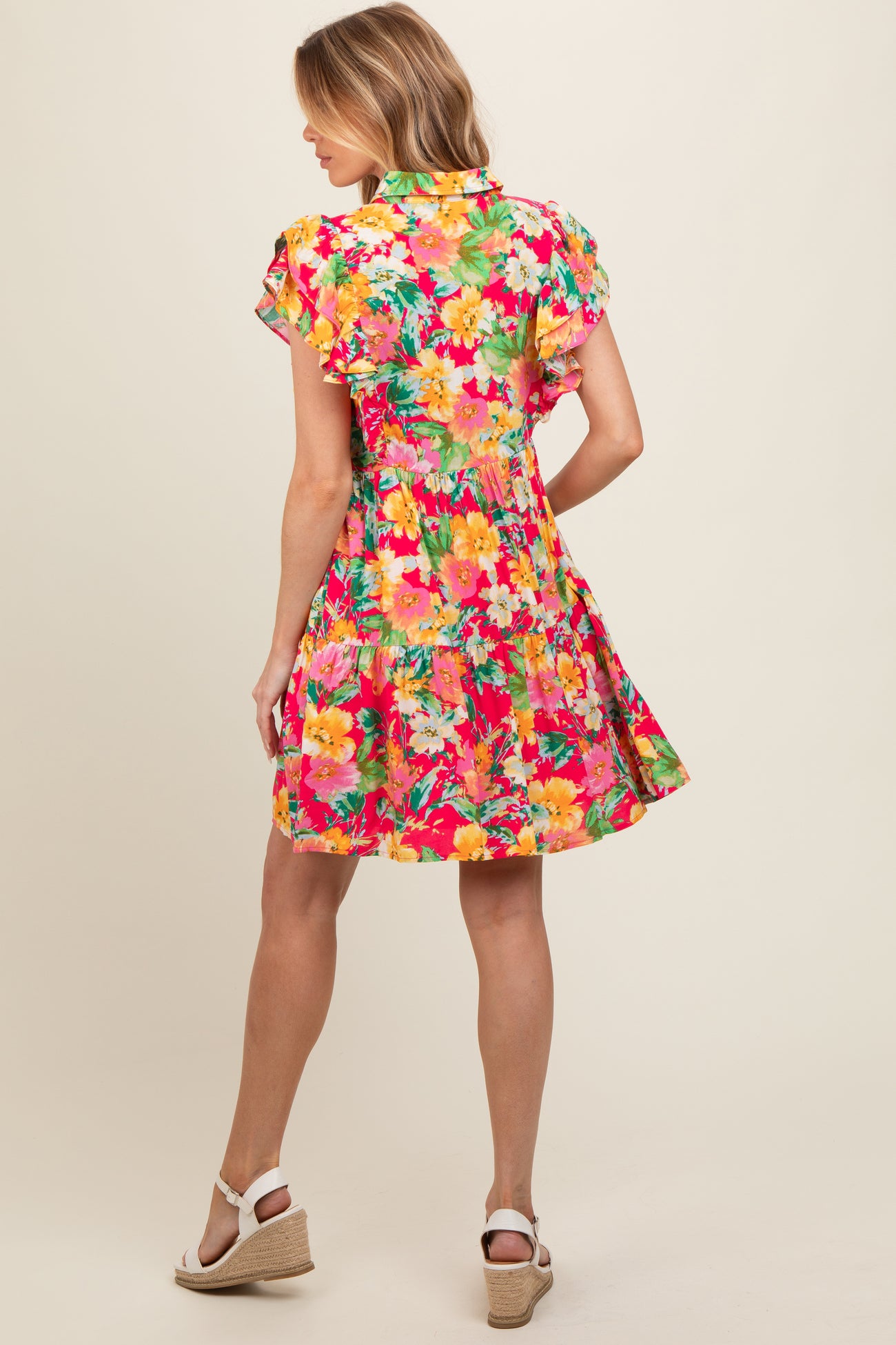 Fuchsia Floral Print Baby Doll Maternity Dress