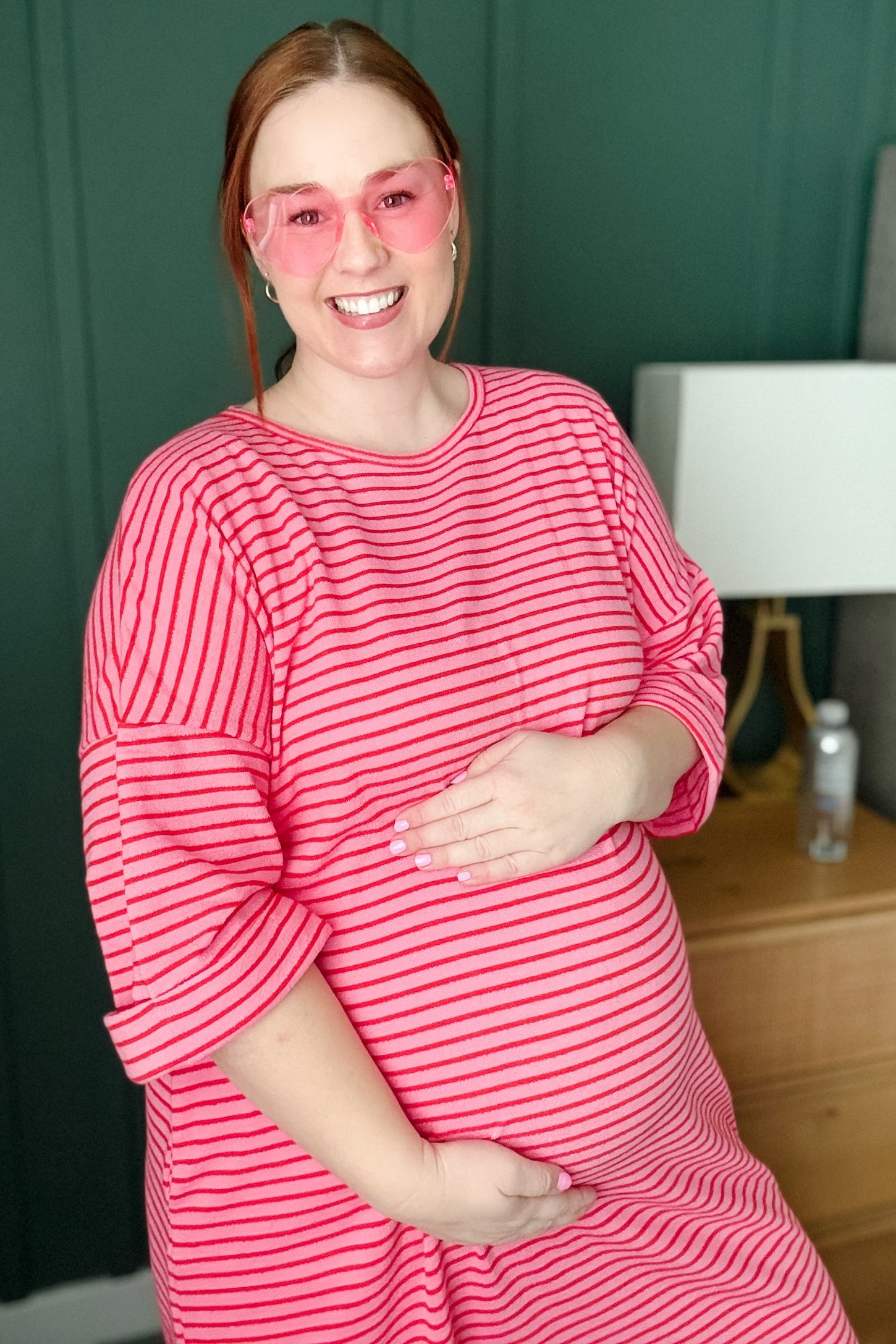 Fuchsia Striped Terry Maternity Maxi Dress