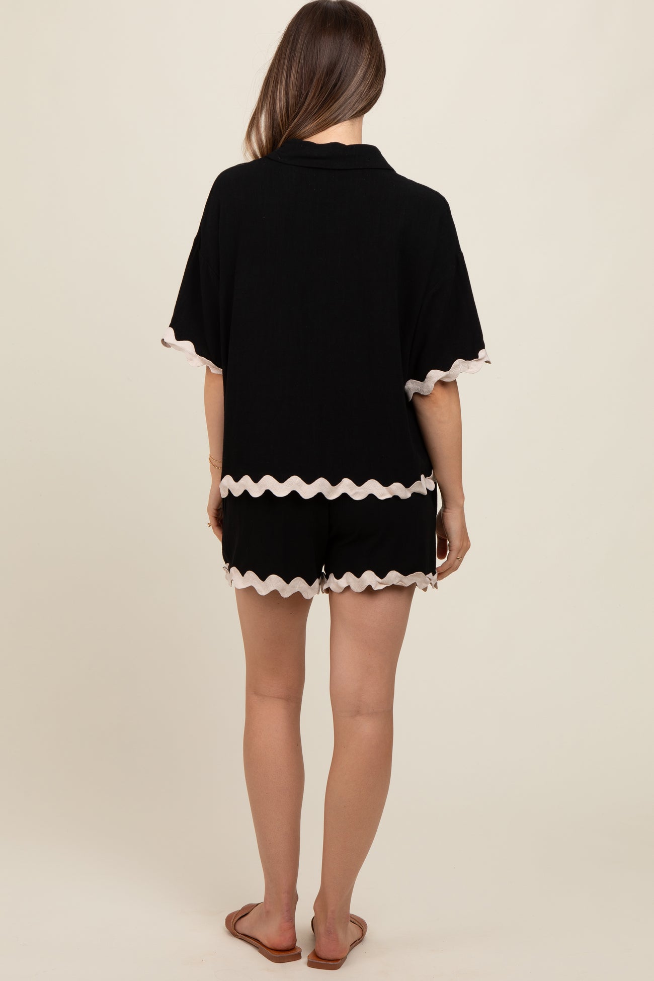 Black Ric Rac Trim Detailed Shirt and Shorts Maternity Set