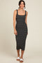 Black Striped Fitted Square Neck Midi Dress