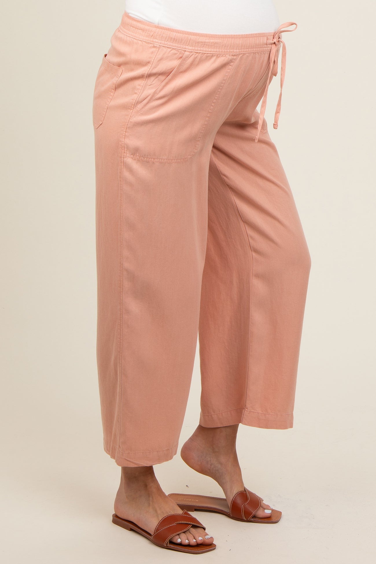 Salmon Front Tie Cropped Maternity Pants