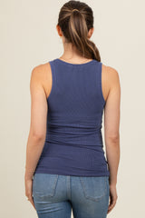 Blue Sleeveless Ribbed Maternity Top