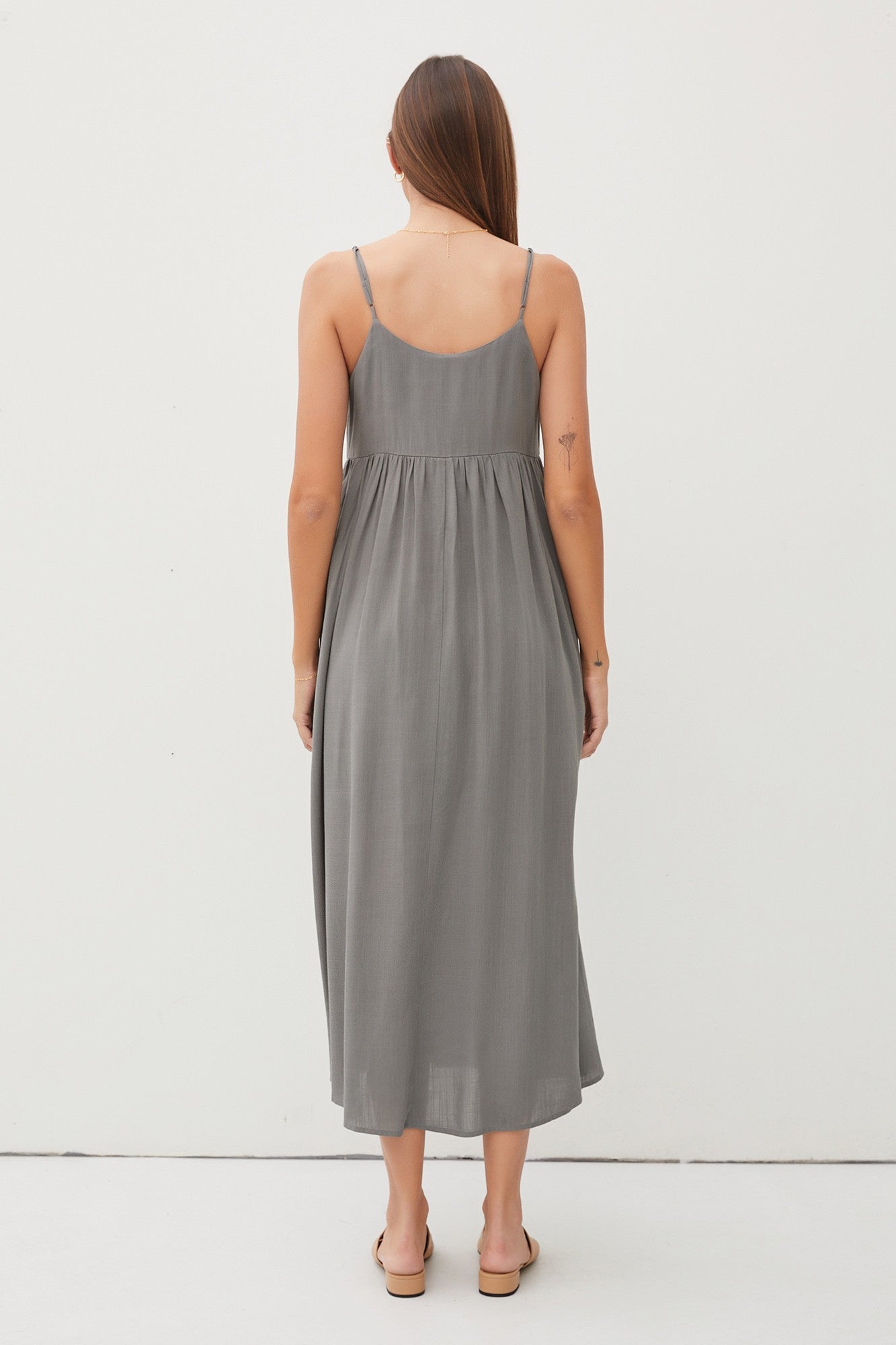 Light Olive V-Neck Sleeveless Midi Dress