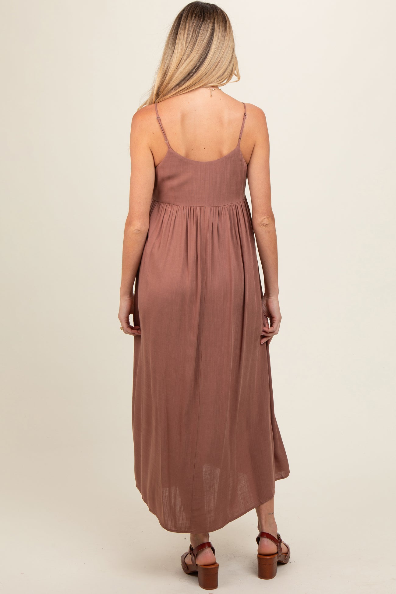Mocha V-Neck Sleeveless Maternity Midi Dress