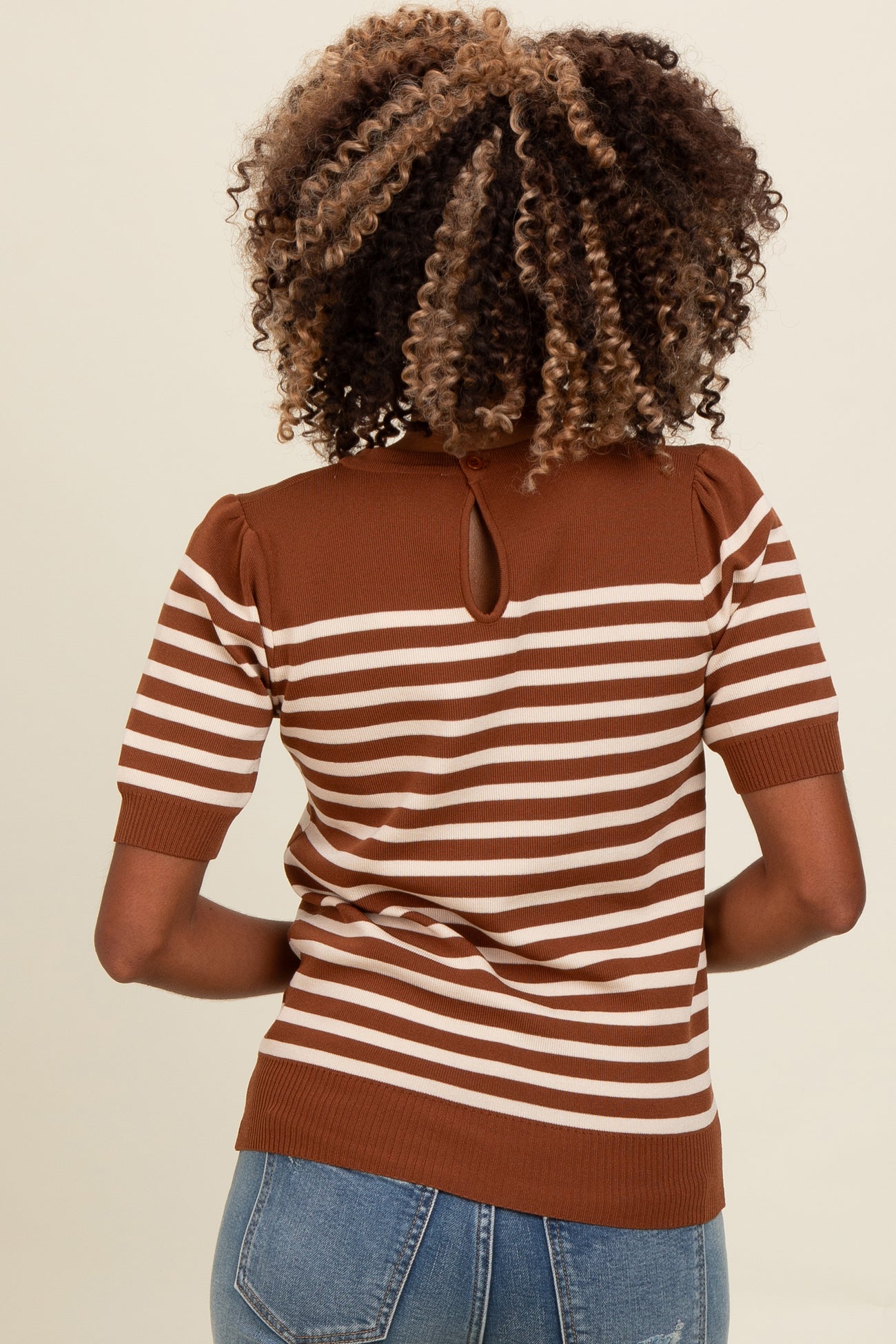Mocha Striped Short Sleeve Knit Top