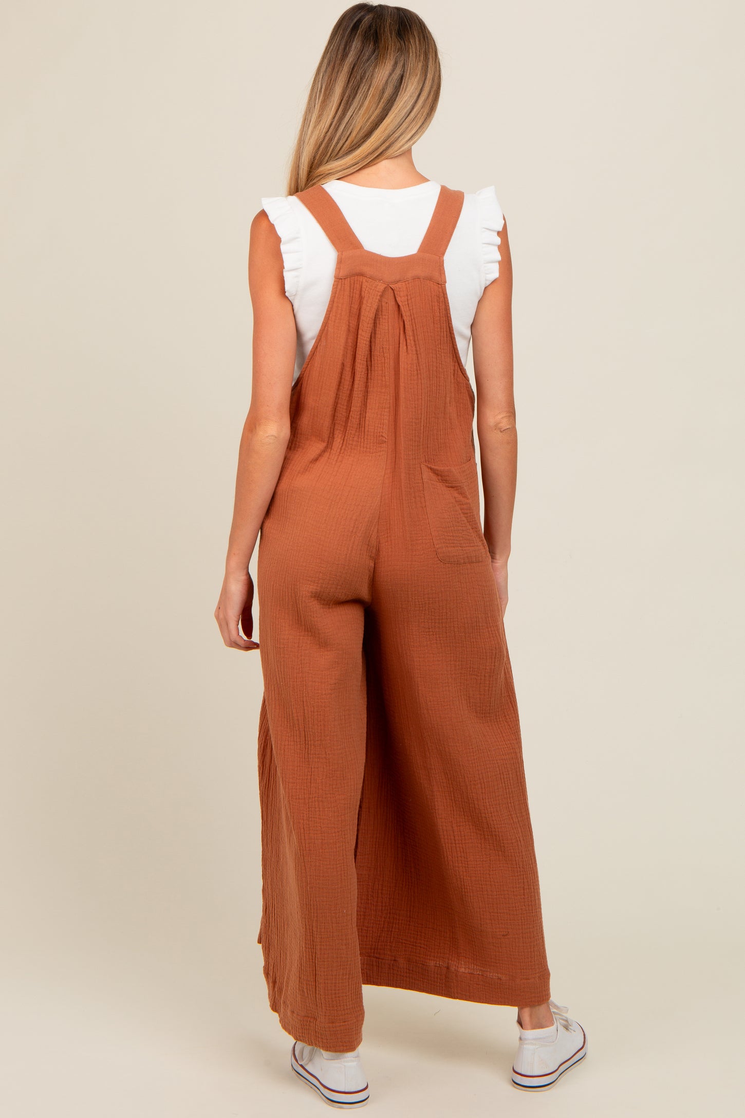 Mocha Pocket Front Maternity Wide Leg Jumpsuit