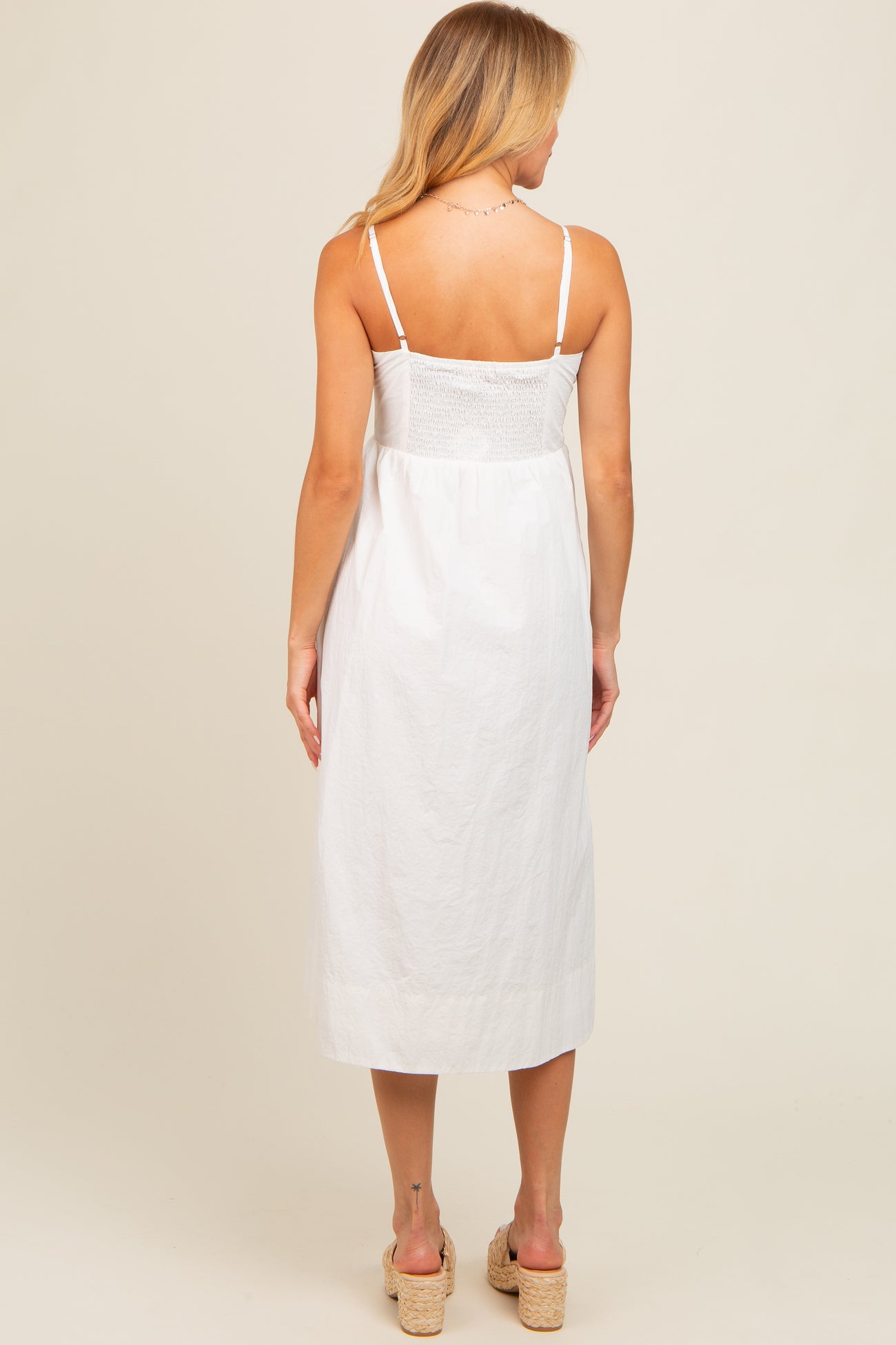 Ivory Sleeveless Button Down Midi Dress