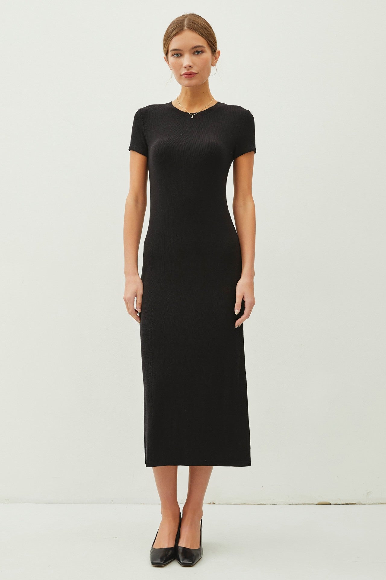 Black Rib Knit Back Slit Maternity Dress