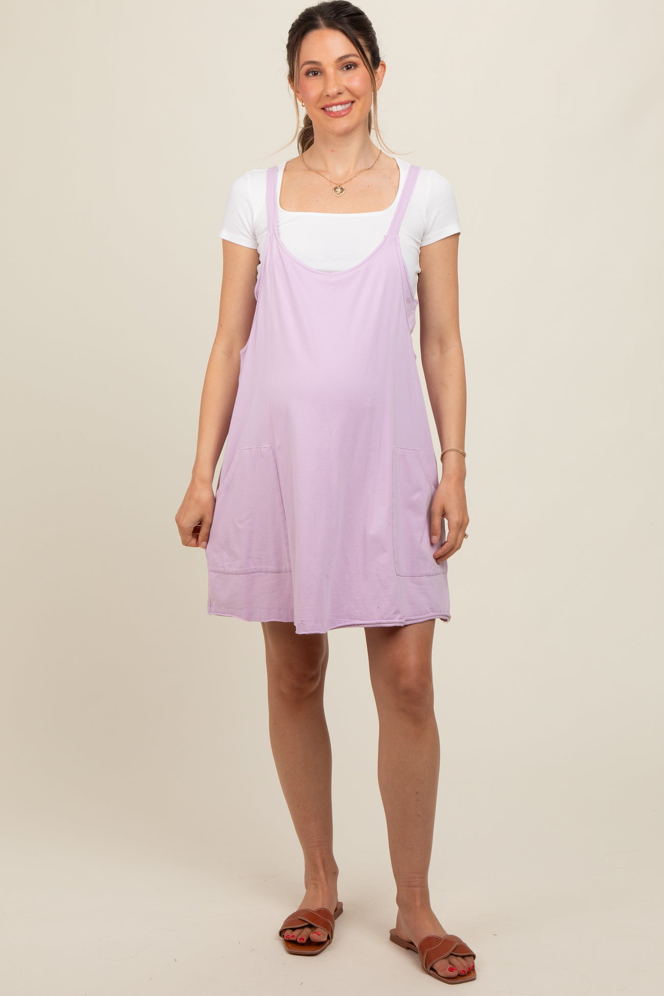 Lavender Comfy Knit Maternity Mini Dress with Shorts
