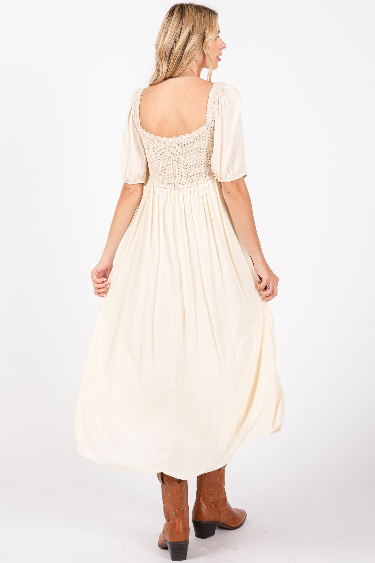 Beige Short Sleeve Knit Top Dress