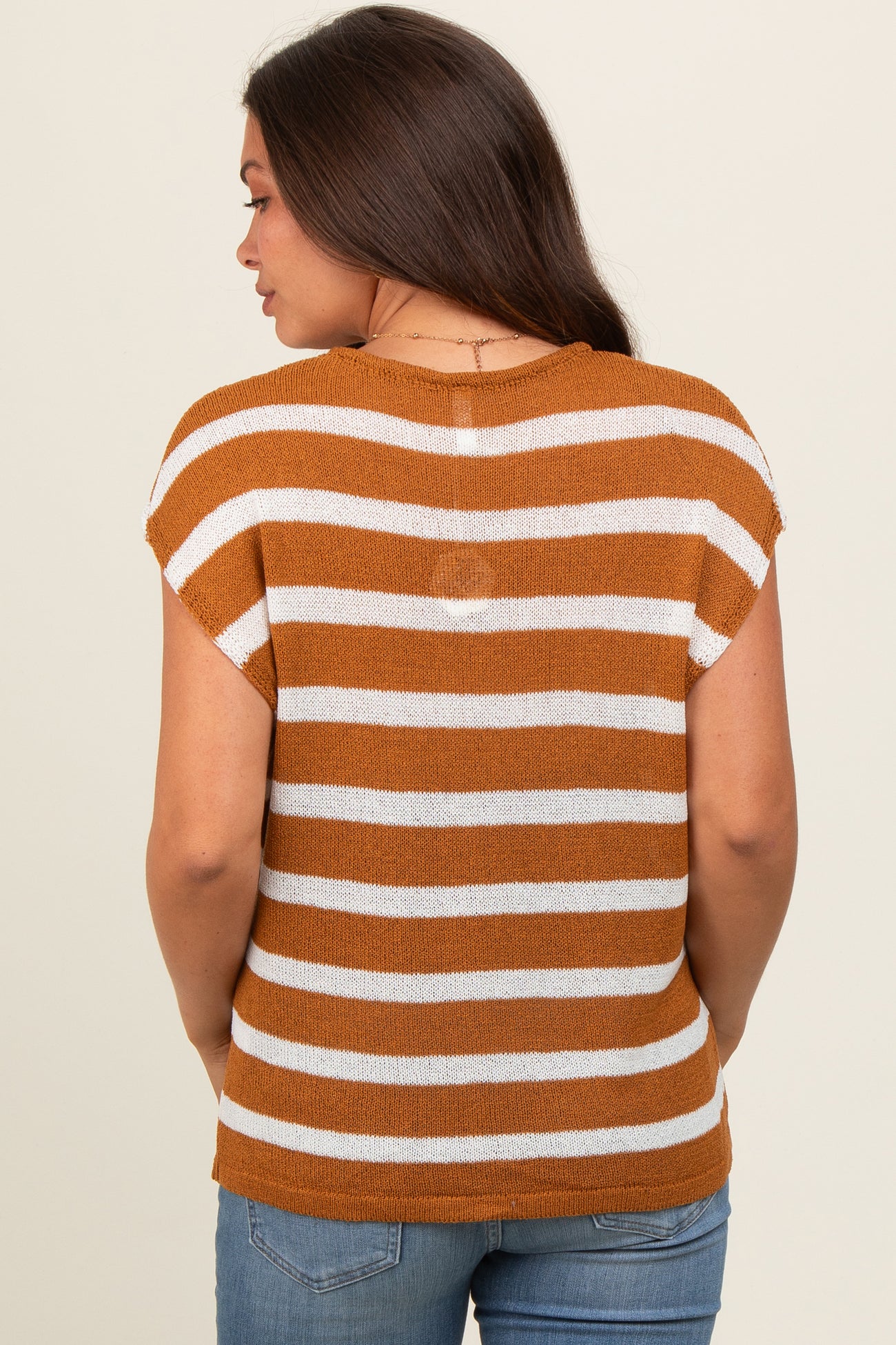 Camel Striped Dolman Short Sleeve Maternity Top