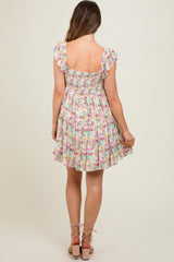 Cream Floral Tiered Maternity Mini Dress
