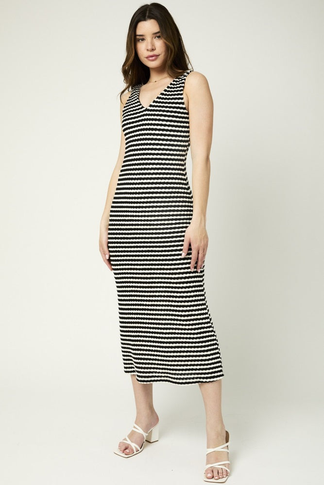 Black Striped V-Neck Maternity Midi Dress
