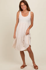 Beige Tiered Sleeveless Midi Dress
