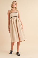 Beige Contrast Trim Midi Dress