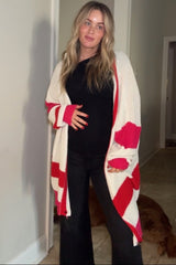 Red Colorblock Button Down Maternity Cardigan