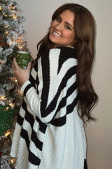 Black Textured Knit Striped Oversized Cardigan